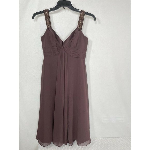 DAVIDS BRIDAL BROWN CHIFFON SZ 4 SLEEVELESS - Picture 2 of 9